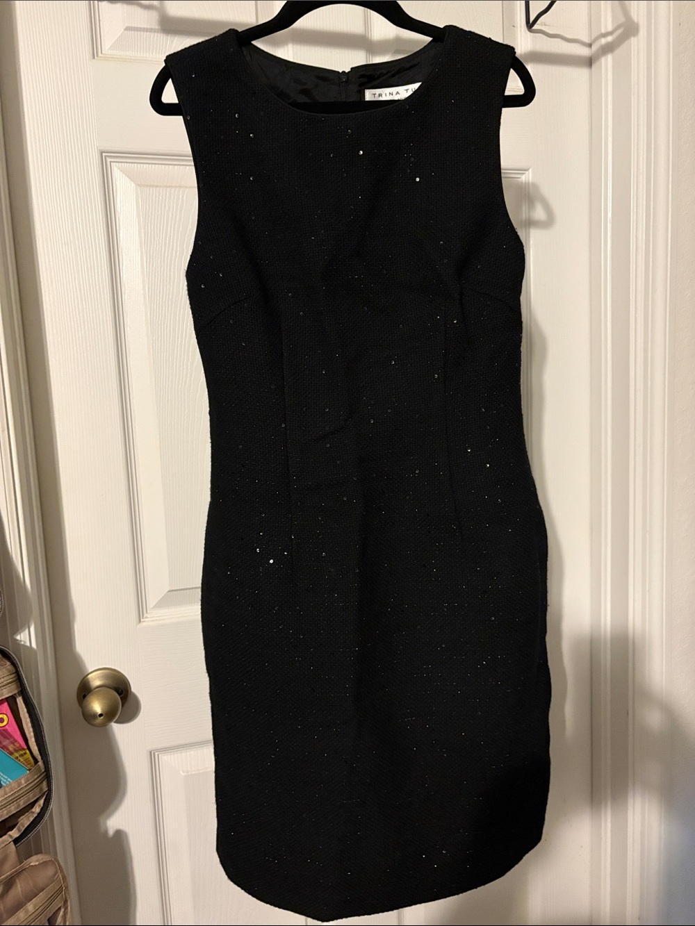 Trina Turk Black Sleeveless Midi Sheath Dress with Sparkle
